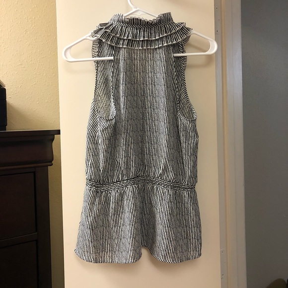 Black & white vertical striped button tank blouse - Picture 3 of 4